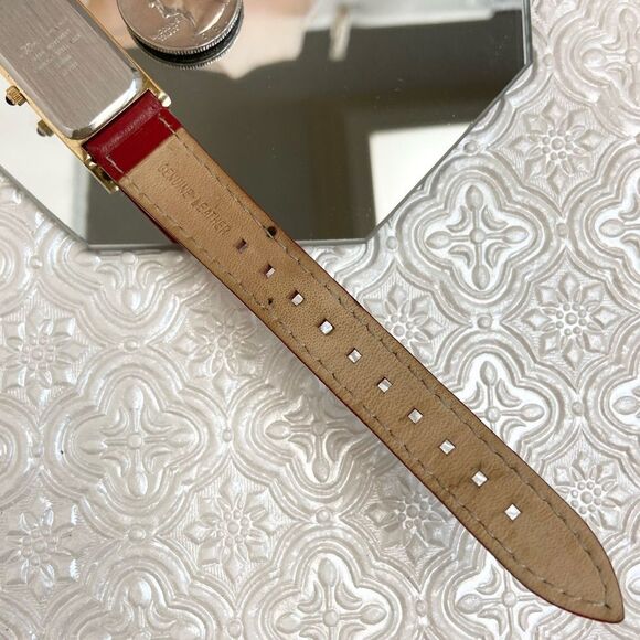 Marcel Drucker Red Gemstone Bezel Tank Style Watch with Pink MOP Dial - Picture 16 of 16